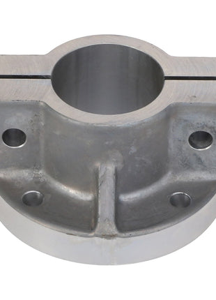 The AGCO Fan Hub - Acw3470150, manufactured by AGCO, features a machined metal flange coupling with four mounting holes and a central cylindrical opening. Additionally, it has a slot extending from the top to the central hole.