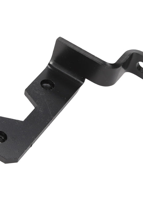 There is no detailed product description currently available, but the AGCO Bracket - Acw2848770 from AGCO is a black metal bracket designed with two screw holes on one end and a single hole positioned on the opposite bent end.