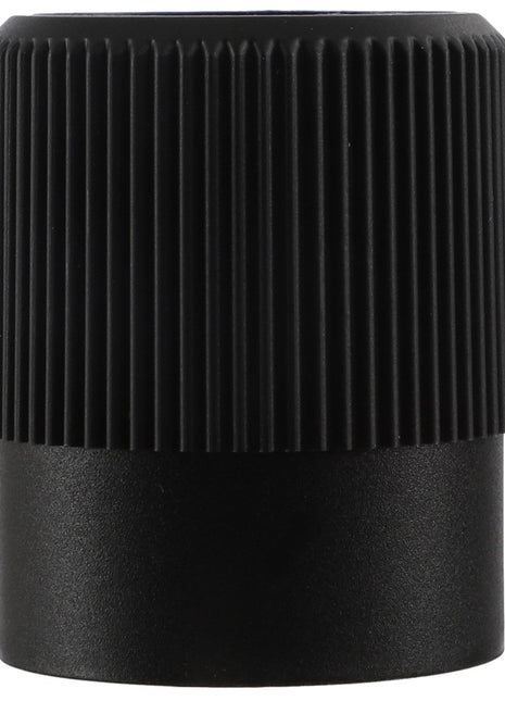 The AGCO | KNOB - 0.010.4410.0 features a black ribbed plastic cap with a smooth bottom section, making it ideal for sealing containers such as bottles or tubes. For ordering assistance or additional product information, please contact our team.