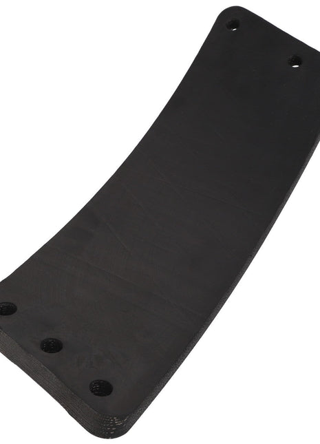 The AGCO Step Plate - Acw4003000 by AGCO is a curved black plastic or rubber component featuring four holes on one end and three on the other, likely used for assembly or attachment. Currently, there is no further product description information available.