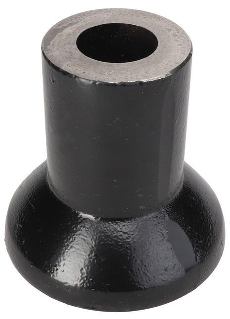Close-up of the AGCO Spacer - Acp0018450, a black, cylindrical metal object with a wide base and a hollow center. The surface has a glossy finish. No current product description available.