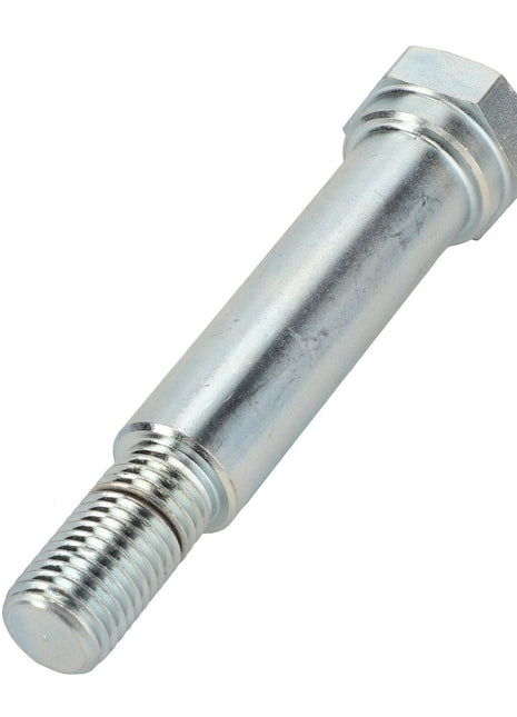 A close-up photo of the AGCO Bolt - D28480090, a silver hex bolt with a threaded end and a hexagonal head, commonly used in Massey Ferguson models.