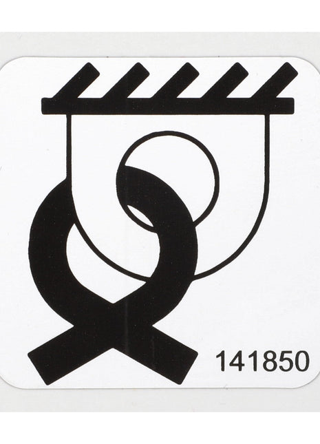 A black and white symbol featuring an icon with a U-shaped hook and interconnected rings, labeled with the number Fel141850, resembling AGCO Decal - Fel141850.