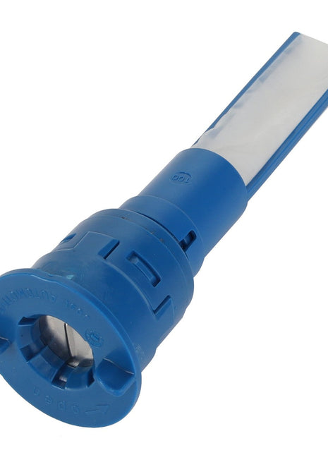 The AGCO | WARNING DECAL - ACP0535820 by AGCO is a blue plastic device featuring a cylindrical base and a long, narrow, flat extension, designed for extended filter life.