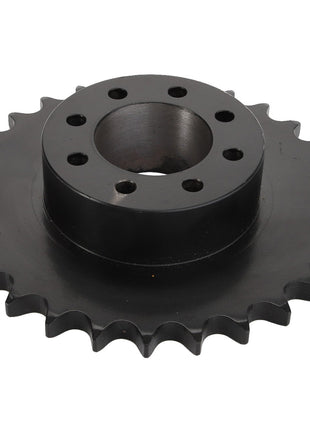 The AGCO | CHAIN SPROCKET - D28281961, a black metal sprocket featuring a wide, toothed rim and multiple holes around its center hub. No current product description information is available.