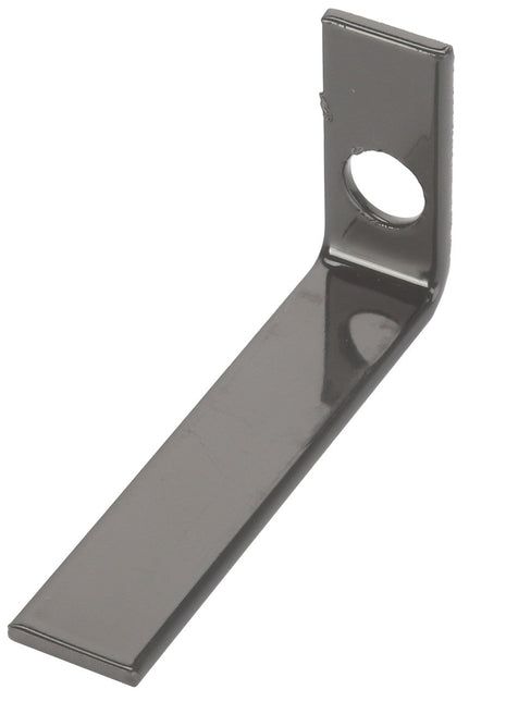 The AGCO Bracket - Acp0432680 is a black, L-shaped metal bracket featuring a round hole near the top. Currently, there is no additional product description available.