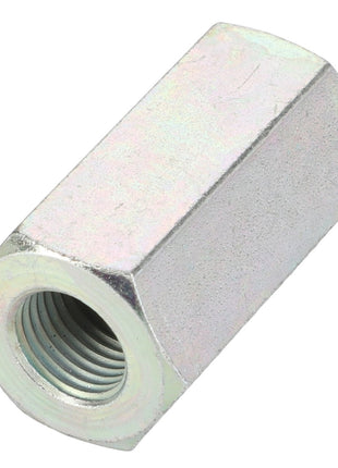 The AGCO Adapter - Acw9565730 is a silver hexagonal coupling nut with internal threading. No additional product description information is available at this time.