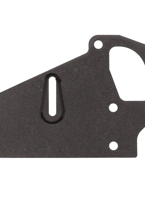 AGCO | Gasket - V836338526: A grey gasket featuring multiple holes and a triangular cutout on the side, ideal for machinery or automotive applications.