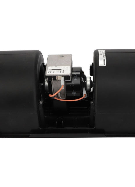 A black AGCO Blower - 3478331M91 HVAC blower motor assembly with dual cylindrical fans and a central motor unit, compatible with Fendt models.