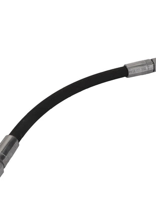 The AGCO | Hydr. Hose - Acw1981110 by AGCO is a black flexible hose with metal fittings on both ends, designed for fluid or gas transfer. No current product description information is available.