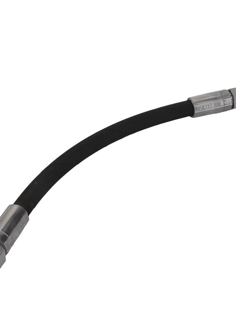 The AGCO | Hydr. Hose - Acw1981110 by AGCO is a black flexible hose with metal fittings on both ends, designed for fluid or gas transfer. No current product description information is available.