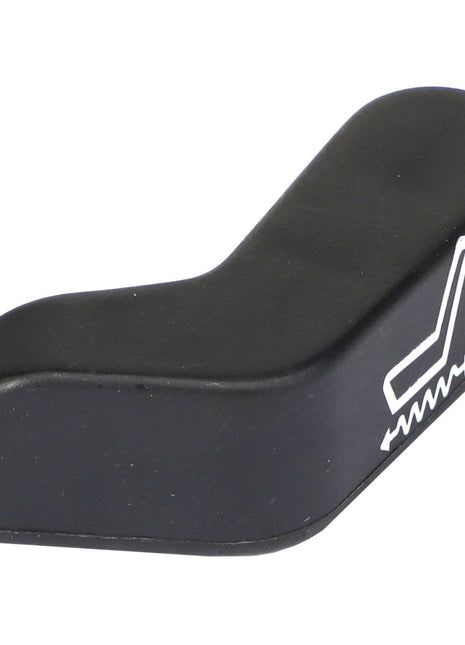 A sleek black plastic reclining seat adjustment lever from AGCO, featuring a clear white seat and arrow symbol (Product Name: AGCO | KNOB - ACW1023060).