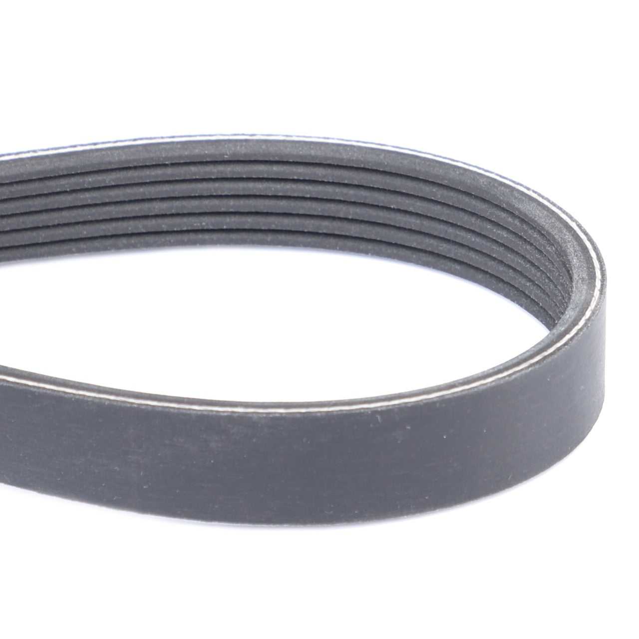 Close-up of an AGCO Serpentine Belt with a Pk6 profile (Acw0256560), featuring multiple ribs. This belt is commonly used in automotive engines to drive components like the alternator, water pump, and power steering pump. It is ideal for Massey Ferguson Models and Fendt Models.