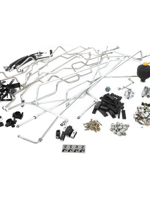 An assortment of AGCO automotive parts, including the Kit, Pipe - Acw1145240 and various tubes, fittings, clamps, and electrical components are arranged on a white background. Please note that no current product description information is available.
