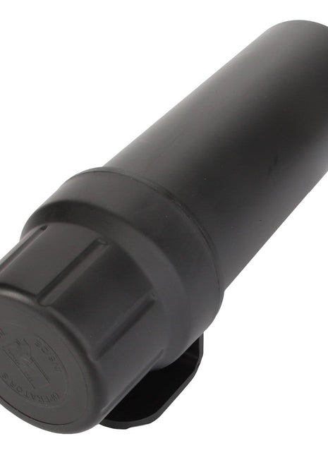 The AGCO Box - Acw1554260 is a black cylindrical plastic container with a screw-on lid, designed for outdoor use. No current product description is available for additional details.