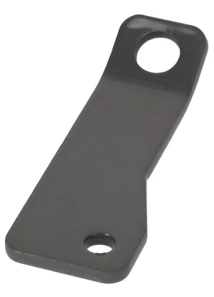 The AGCO | VALVE BRACKET - ACW1638500 by AGCO is a metal bracket with a flat body, featuring a large circular hole at one end and a smaller circular hole at the other end. No current product description information is available.