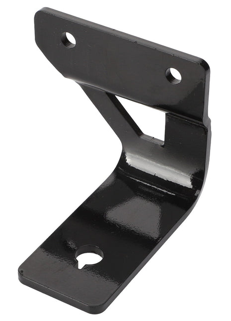 The AGCO Light Bracket, Right Hand - Acx2630920 is a black metal bracket featuring three mounting holes, one at the top and two at the base, designed for support or attachment purposes.