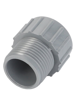 The AGCO | ADAPTER - D45010106, branded by AGCO, is a grey plastic screw cap featuring ribbed sides and a threaded interior. It is ideal for securely sealing containers when no additional product description information is available.