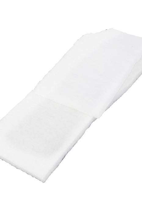 A folded, white AGCO | CAB FILTER - D28980849 disposable face mask rests on a plain white background, offering clear and essential protection without the necessity for a detailed product description.