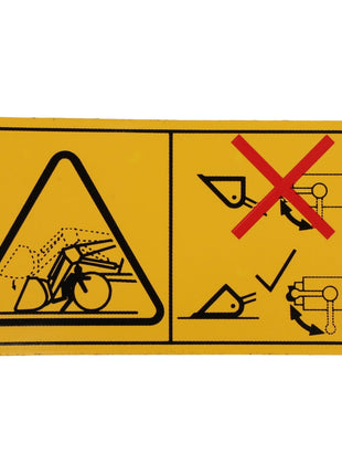 The AGCO warning decal (ACP0440370) features a yellow label displaying a caution symbol for falling debris. It also includes illustrations highlighting correct and incorrect methods for securing a load, with the incorrect method indicated by a red 'X'. For any inquiries, please contact our support team.