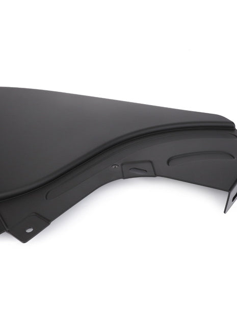 AGCO | Right Hand Protection - ACW2075690, a black metal automotive body panel with angular bends and precision mounting holes, is ideal for vehicle repair or assembly.