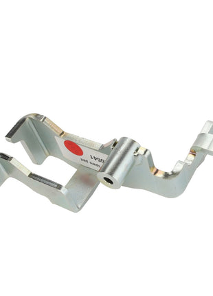 A metal bracket branded AGCO, identified as model AL5220641, features a central cylindrical hinge and angled ends. It includes a small red sticker with text on one side. Currently, no additional product description information is available.