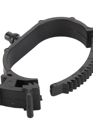 The AGCO | Clamp - Acw3539930 is a black plastic adjustable hose clamp featuring a ridged tightening mechanism and an easy-to-turn screw.