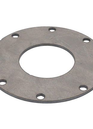 Product Description: The AGCO Disc - Fel103162 is a round, flat metal disc featuring a large central hole with six smaller holes evenly spaced around the perimeter.