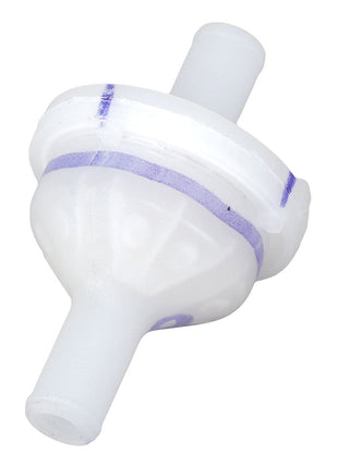 For inquiries about the AGCO NON RETURN VALVE - ACP0795070, featuring a white inline fuel filter with a cylindrical inlet and outlet, please contact our support team.