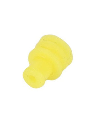 AGCO | Seal - F117551020040: A small, yellow silicone plug featuring a ridged, cylindrical shape, ideal for sealing applications.
