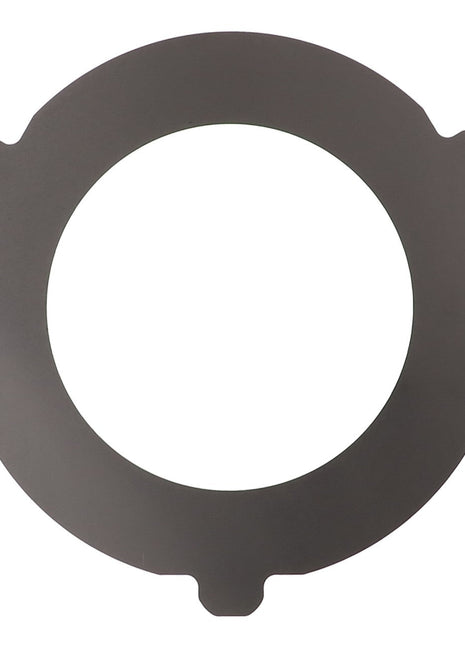 The AGCO | DISC - T221TP0171205 is a circular metal gasket featuring an inner hole and three small tabs extending outward at equal intervals, though no current product information is available.