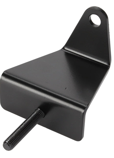 The AGCO Bracket - Acw6031000 is a black metal bracket featuring a threaded bolt extending from one side and a hole at the top for mounting. No current product description information is available.