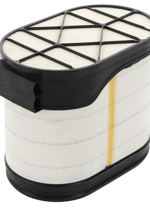 The AGCO Engine Air Filter - ACP0533620, designed with an oval shape and featuring a black plastic frame and white pleated filter material, ensures optimal engine protection through superior filtration efficiency.