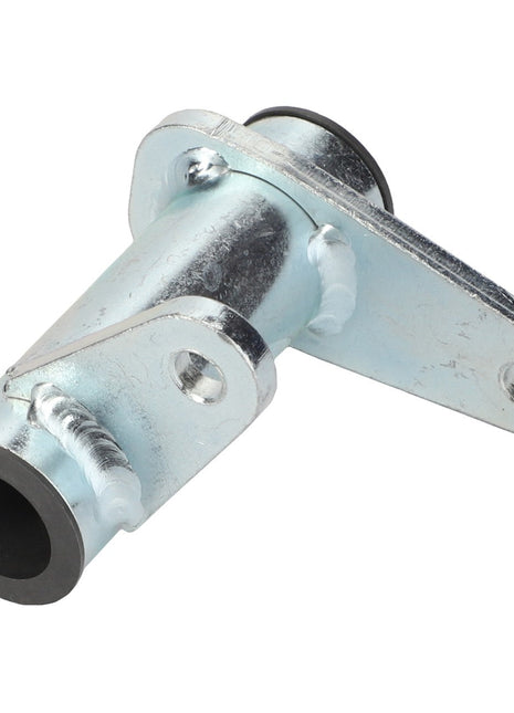 The AGCO | Conrod - Acw0528020 is a metal angle pipe fitting featuring a mounting bracket, welded joints, and a black inner lining. Currently, there is no detailed product description available for this item.