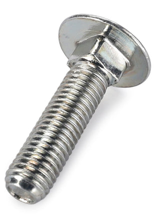 A close-up view of the AGCO Round Head Square Neck Carriage Bolt - 353785X1, featuring a shiny metal round head and threaded shaft, commonly used in Valtra Models.