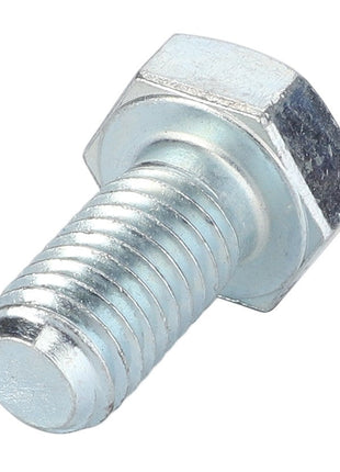 A detailed close-up image of the AGCO | Screw - Al5002076, featuring a metallic hex bolt with a partially threaded shaft and a flat hexagonal head. This bolt, often utilized in Fendt machinery, showcases a shiny, reflective surface.