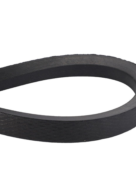 A close-up image of the AGCO Drive V-Belt for Grain Tank and Return Elevator (D41986100) in black, set against a white background, showcasing its design that ensures minimal noise and slippage for optimal performance.