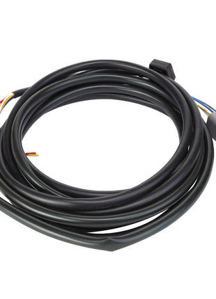 The **AGCO | HARNESS - AL5102110** by AGCO is a coiled black electrical wiring harness that features multiple connectors on each end, with the highlight being a gray rectangular connector containing numerous pins inside.