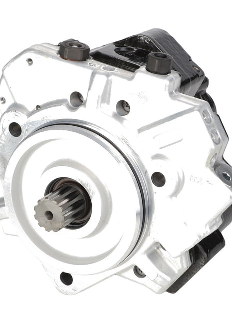 The AGCO High Pressure Injection Pump - F530200710230 is a compact, metallic automotive part featuring a gear-like structure at the center. It includes several holes and protrusions, likely intended for mounting or connections.