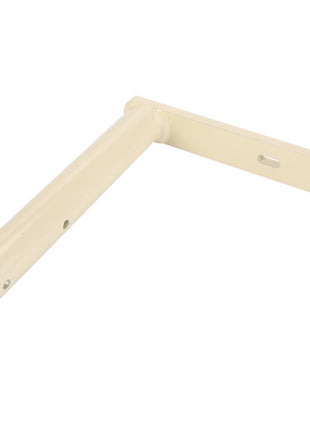 The AGCO | LEVER - D28284225 by AGCO is a beige metal bracket featuring a cylindrical arm that extends from a flat base with two holes for mounting. This product currently has no additional description information available.