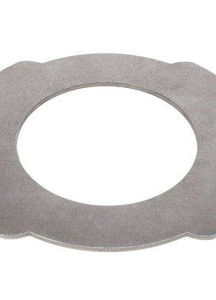 The AGCO Plate - Acp0287450 is a flat, circular metal washer featuring a large central hole and four small raised sections around the outer edge. No current product description is available.