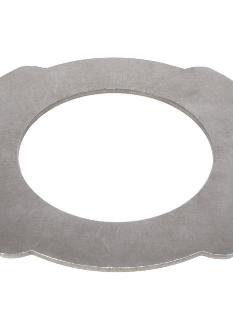 The AGCO Plate - Acp0287450 is a flat, circular metal washer featuring a large central hole and four small raised sections around the outer edge. No current product description is available.