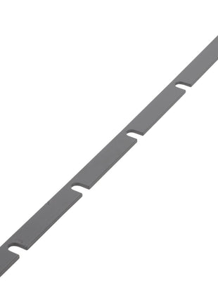The AGCO | Spacer - Acx0061000 is a long, thin metal strip featuring evenly spaced rectangular cutouts along its length. Unfortunately, no current product description information is available.
