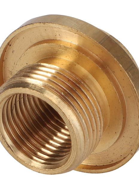Close-up of the AGCO Union - Acp0378150 brass threaded plumbing fitting with a flat circular flange.
