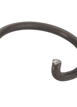 The AGCO | SPRING - D28985261 is a bent, dark-colored metal rod with one flat end and one curled end, forming an incomplete circle. No current product description information is available.