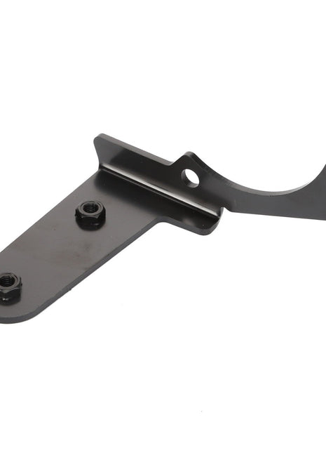 The AGCO Bracket - Acw1468770 is a black metal bracket featuring two bolts and multiple mounting points, though its specific applications are not provided.