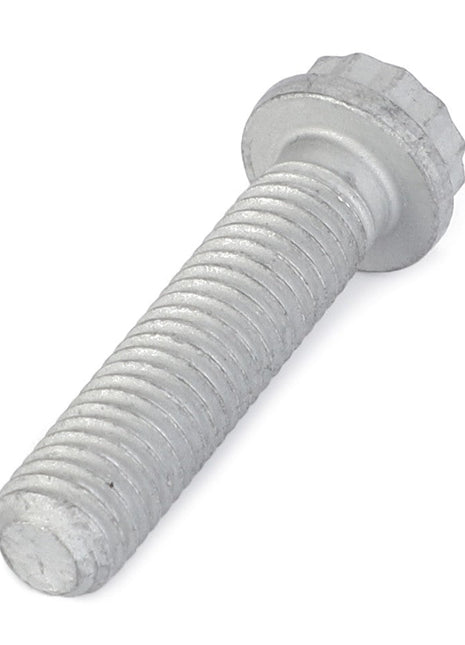 A close-up of the AGCO Washer Head Bolt - F716201710400, a silver, threaded metal bolt featuring a hexagonal head, is depicted. No current product description information is available.