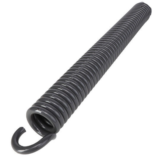 A close-up view of the AGCO | Spring - Acp0015300, a meticulously designed metal tension spring featuring a hook on one end, showcased on a pristine white background.
