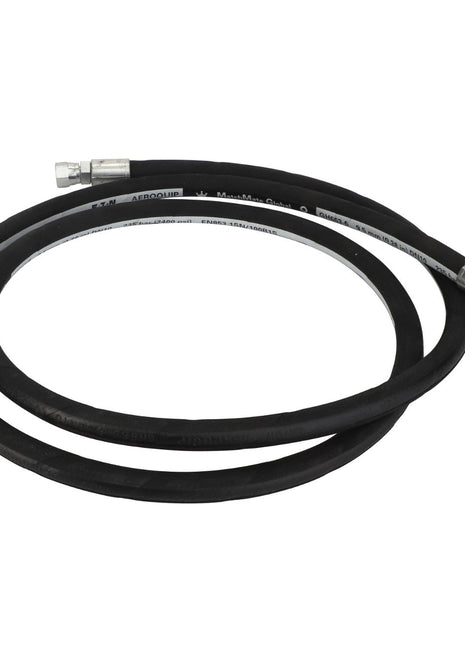 A coiled black hydraulic hose with metal connectors at both ends, marketed as AGCO | HYDRAULIC HOSE - D49080089 by the AGCO brand. No current product description information is available.