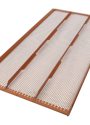The AGCO Sieve - La320961950 is a brown perforated metal sheet featuring three raised sections running longitudinally through the middle. Detailed product description is not currently available.